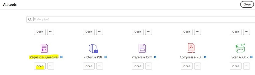 Request E signature tool in Acrobat